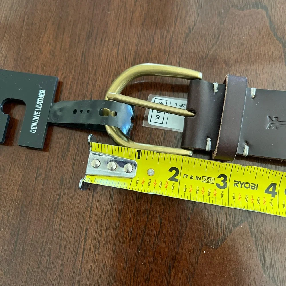 Frye Brown Genuine 100% Leather Belt with Gold- Bronze Buckle M/L/